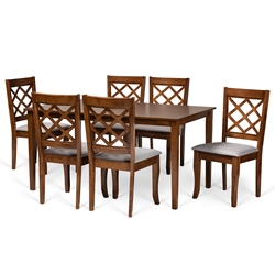 Baxton Studio Verner Modern and Contemporary Grey Fabric Upholstered and Walnut Brown Finished Wood 7-Piece Dining Set